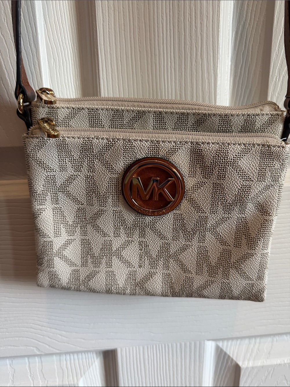 Michael Kors Tan and Brown Signature Crossbody Bag